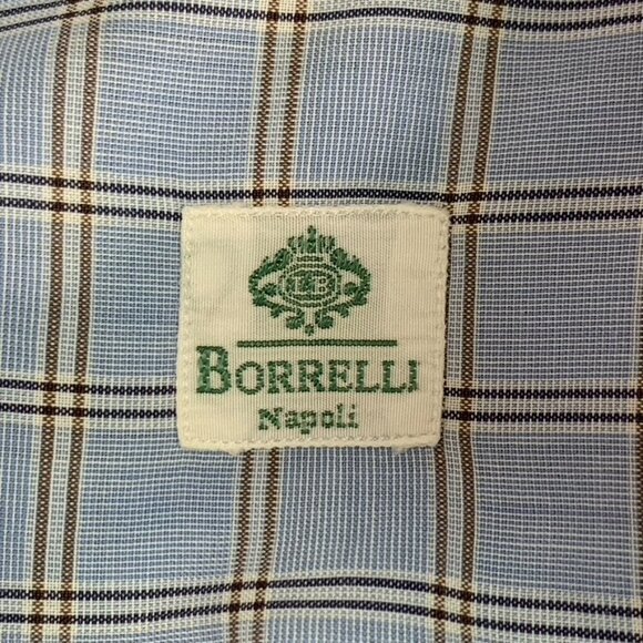 Borrelli Napoli Men's Blue Plaid Long Sleeve Button Down Shirt Size 15 1/2 - Picture 15 of 16
